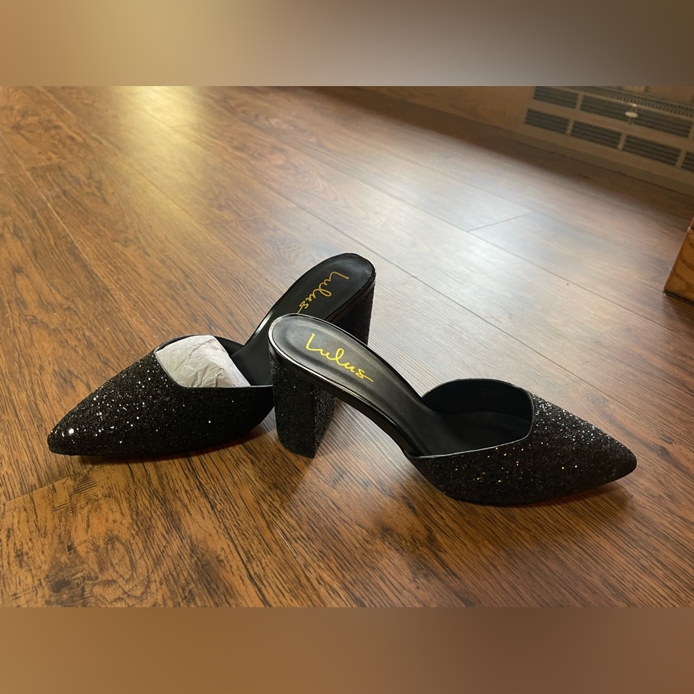 Lulus black glittered mules brand new size 9